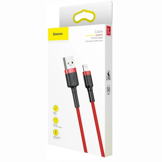 Кабель BASEUS Cafule Cable USB for Lightning Red 0.5м (CALKLF-A09) - Фото 5 Кабель BASEUS Cafule Cable USB for Lightning Red 0.5м (CALKLF-A09) - зображення 5