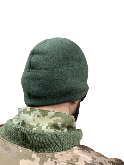 Тактическая военная флисовая шапка Олива ЗСУ зимняя Размер М 57-58 - изображение 2