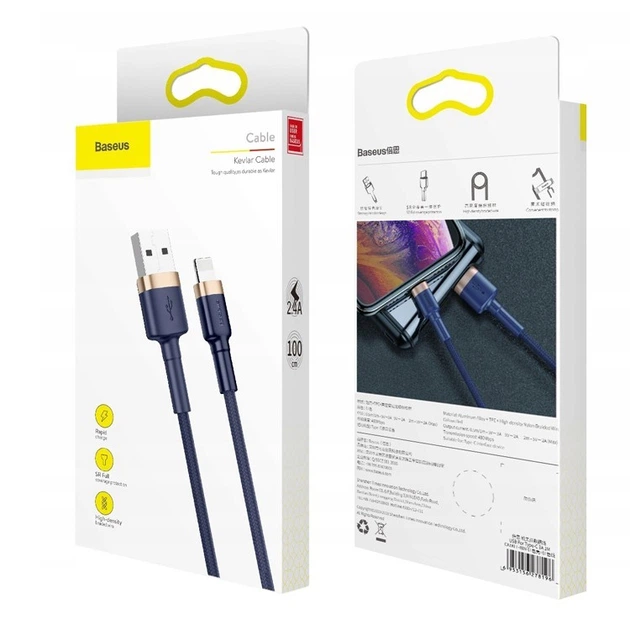 Кабель для быстрой зарядки Baseus Cafule Metal Lightning 2.4A 1m Blue/Gold - Фото 6 Кабель для быстрой зарядки Baseus Cafule Metal Lightning 2.4A 1m Blue/Gold - изображение 6