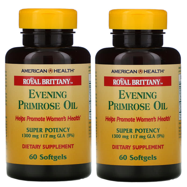 Олія первоцвіту вечірнього, 1300 мг, American Health, Royal Brittany, 2 флакони, 60 м'яких таблеток у кожному - зображення 2
