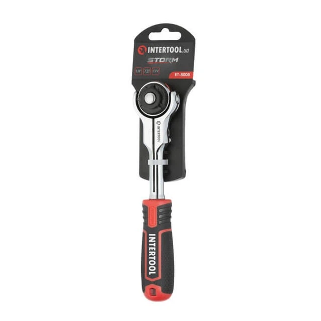 Рукоятка з храповим механізмом поворотна, 72 зуби 3/8”, Cr-V STORM INTERTOOL ET-8008 - зображення 5