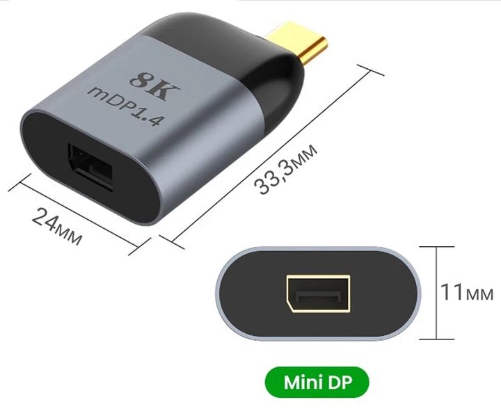 Адаптер, переходник Type-C to mini DisplayPort для передачи видео, OEM UC2MDP-01 для компьютера, смартфона, телевизора - Фото 4 Адаптер, переходник Type-C to mini DisplayPort для передачи видео, OEM UC2MDP-01 для компьютера, смартфона, телевизора - изображение 4