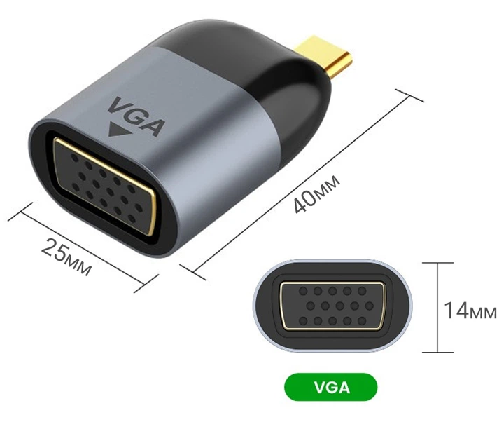 Адаптер, переходник Type-C to VGA для передачи видео OEM UC2VGA-01, 1080P/60Hz, для компьютера, смартфона, телевизора - изображение 4