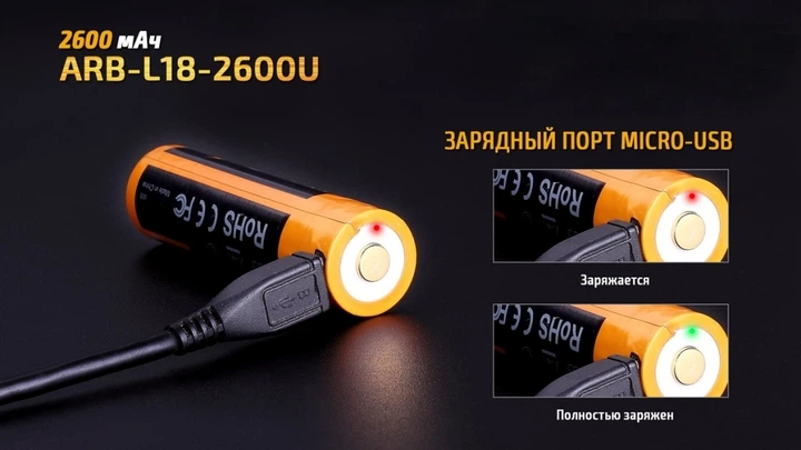 Аккумулятор 18650 Fenix 2600 mAh ARB-L18-2600U - Фото 5 Аккумулятор 18650 Fenix 2600 mAh ARB-L18-2600U - изображение 5