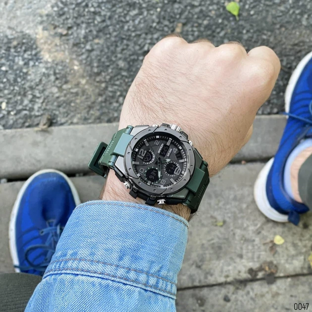 Армейские часы мужские наручные противоударные с подсветкой Sanda 6008 Green-Black - изображение 9