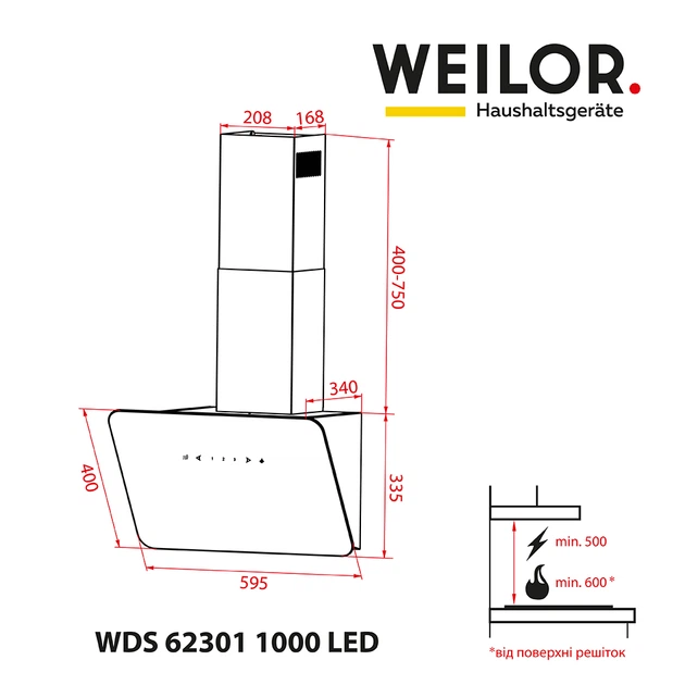 Витяжка декоративна похила WEILOR WDS 62301 R BL 1000 LED - изображение 13