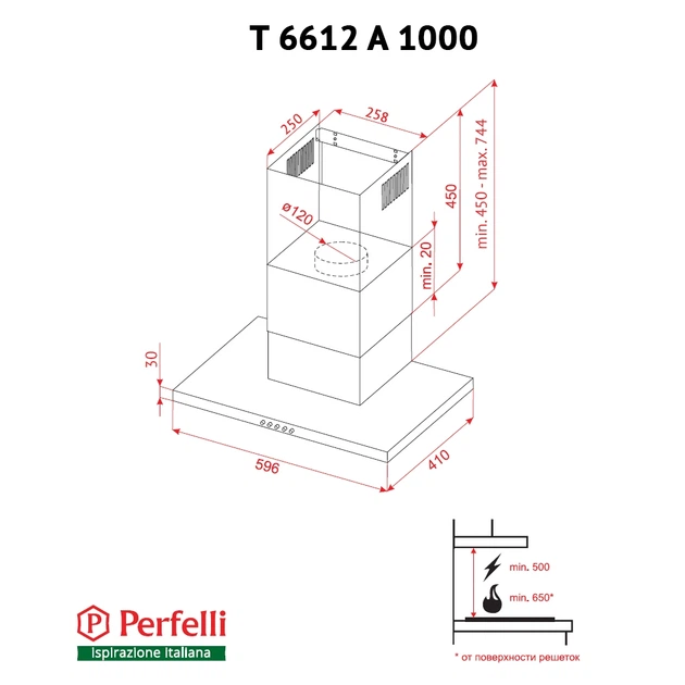 Вытяжка декоративная Т-образная Perfelli T 6612 A 1000 W LED - Фото 2 Вытяжка декоративная Т-образная Perfelli T 6612 A 1000 W LED - изображение 2