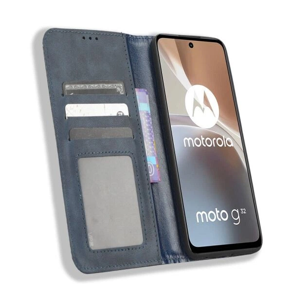 Чохол-книжка Deexe Retro Style для Motorola Moto G32 - Blue - зображення 4