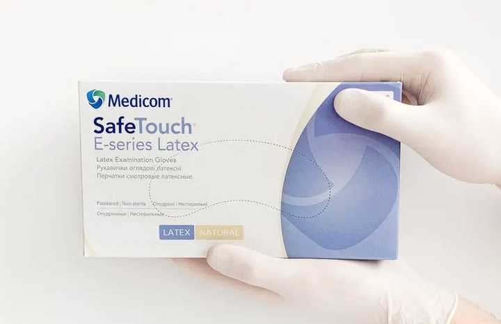 Латексні рукавички Medicom SafeTouch® E-Series оглядові пудровані розмір L 100 шт Білі - зображення 1