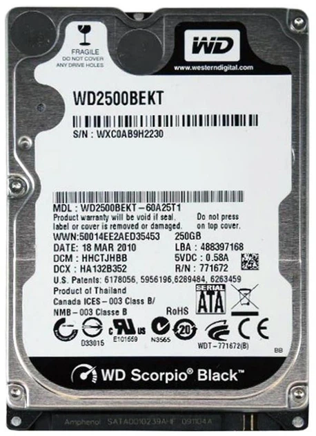 Накопичувач HDD 2.5" SATA 250Gb WD Scorpio Black, 16Mb, 7200 rpm (WD2500BEKT) - зображення 2
