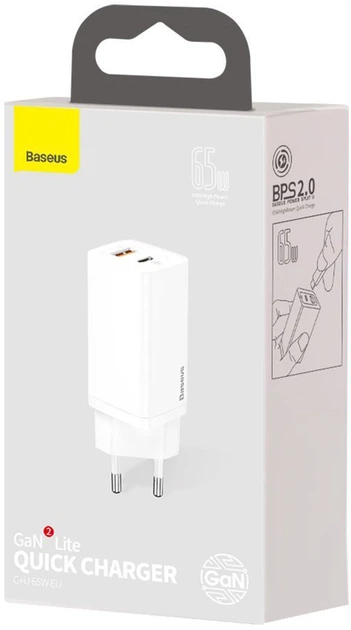 Ładowarka Baseus GaN2 Lite Quick Charger C + U 65W EU Biała (CCGAN2L-B02) - obraz 5