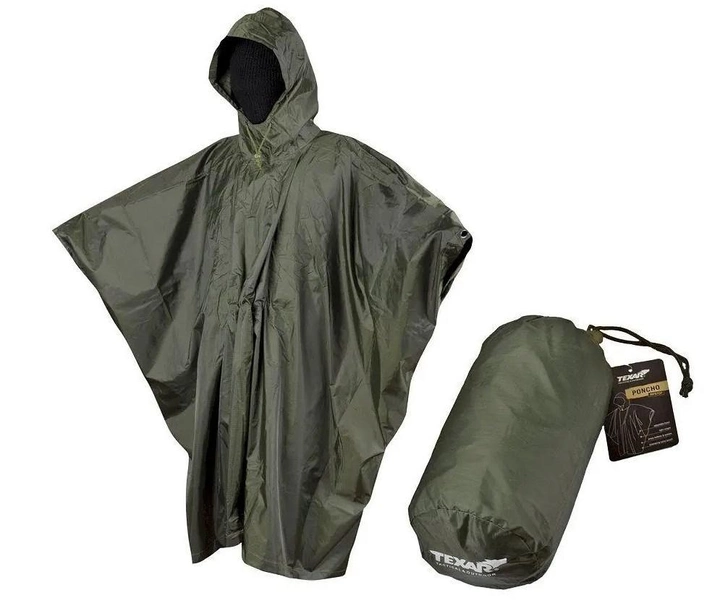 Универсальное влагозащитное пончо дождевик с чехлом Texar Ripstop Olive (135 # 18-POR-RG) TX - изображение 1