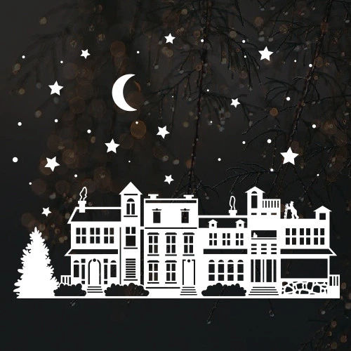 Новогодняя наклейка Новогодний городок (окон витрин снежинки домики звезды) глянец 1200х430 мм - изображение 2
