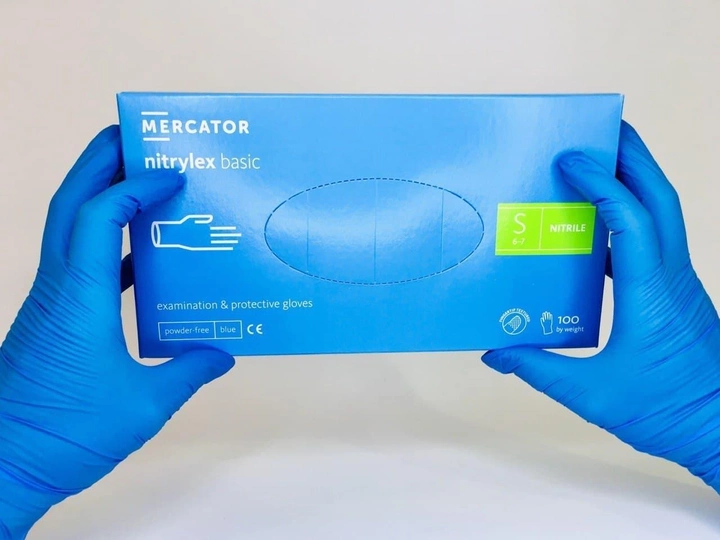 Перчатки нитриловые нестерильные неопудренные Nitrylex basic S 100 шт синие - изображение 1