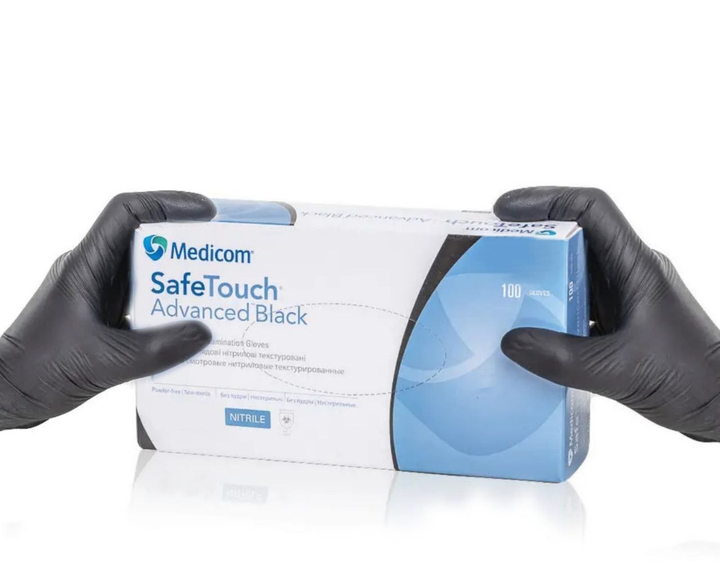 Нитриловые перчатки Medicom SafeTouch® Advanced Black без пудры текстурированные размер L 1000 шт. Черные (3.3 г) - изображение 1