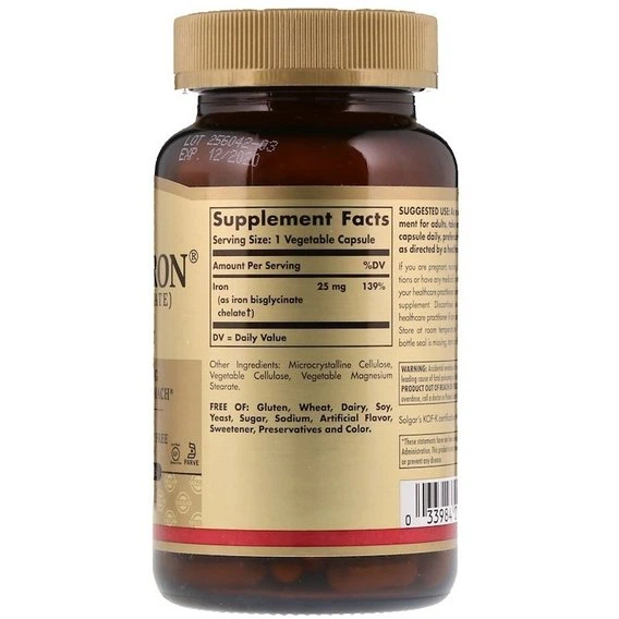 Микроэлемент Железо Solgar Gentle Iron 25 mg 90 Veg Caps SOL-01249 - изображение 2