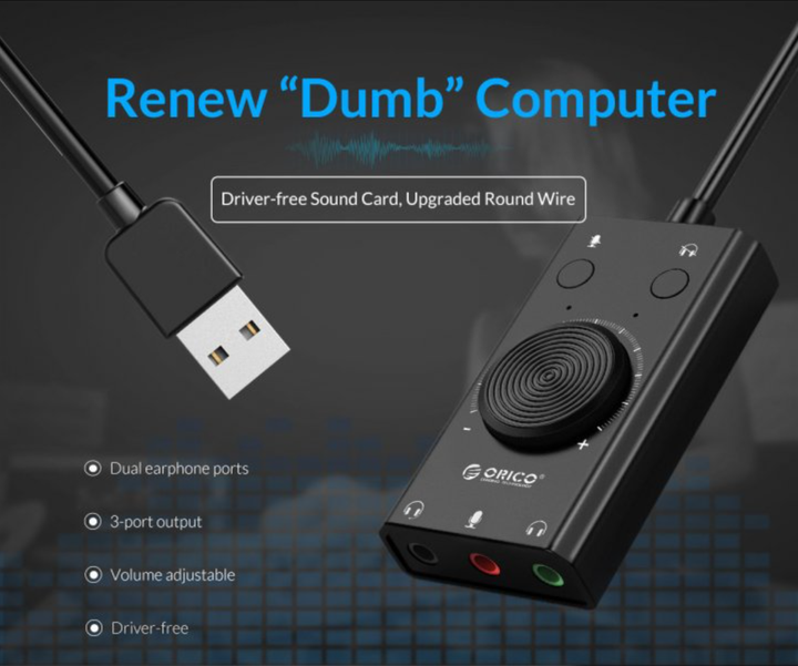 Звуковая карта Orico SC2-BK USB 2.0 внешняя стерео с регулятором громкости - изображение 2