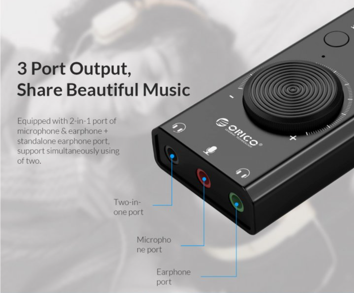 Звуковая карта Orico SC2-BK USB 2.0 внешняя стерео с регулятором громкости - изображение 4