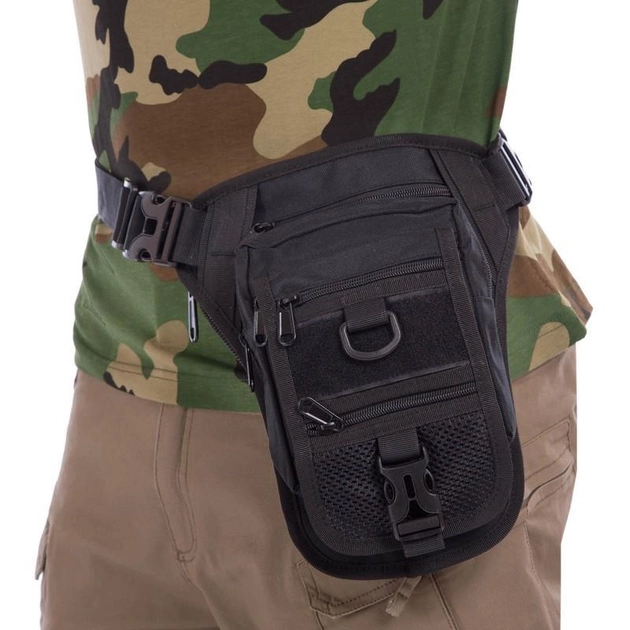 Маленькая тактическая нейлоновая сумка на пояс плечо военная охотничья для мелочей SILVER KNIGHT черная АН176 - изображение 1