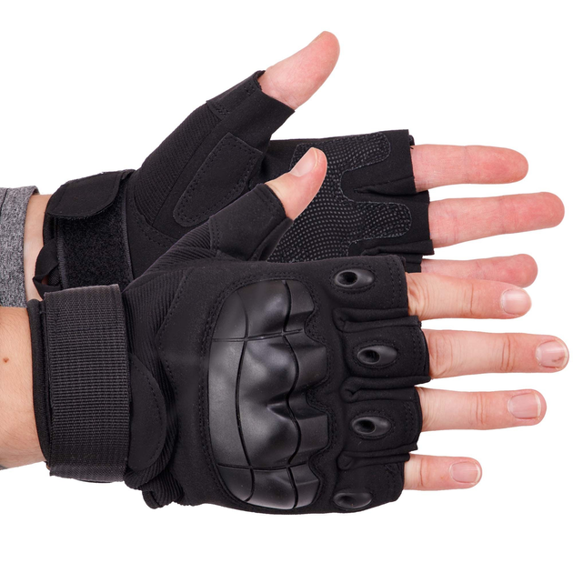 Защитные тактические военные перчатки без пальцев с защитными костяшками для охоты PRO TACTICAL черные АН8805 размер XL - изображение 1