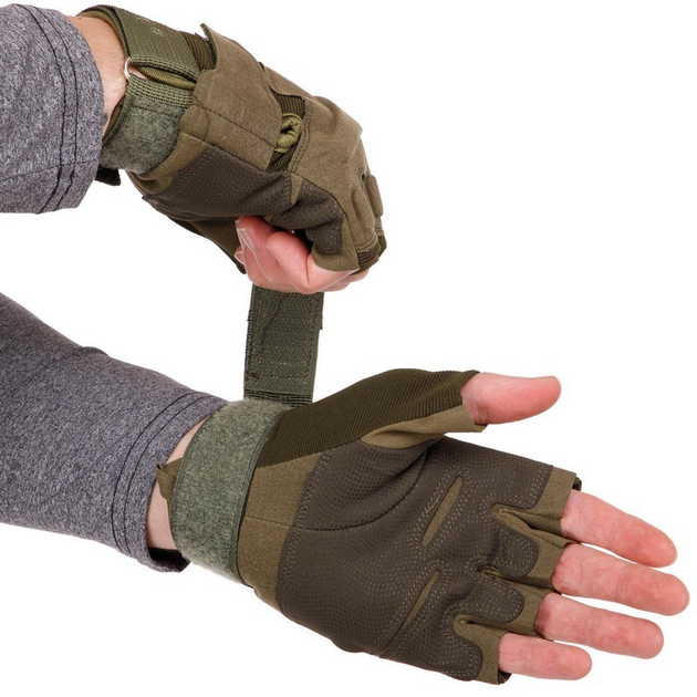 Защитные тактические военные перчатки без пальцев для охоты рыбалки BLACKHAWK оливковые АН4380 размер L - изображение 2