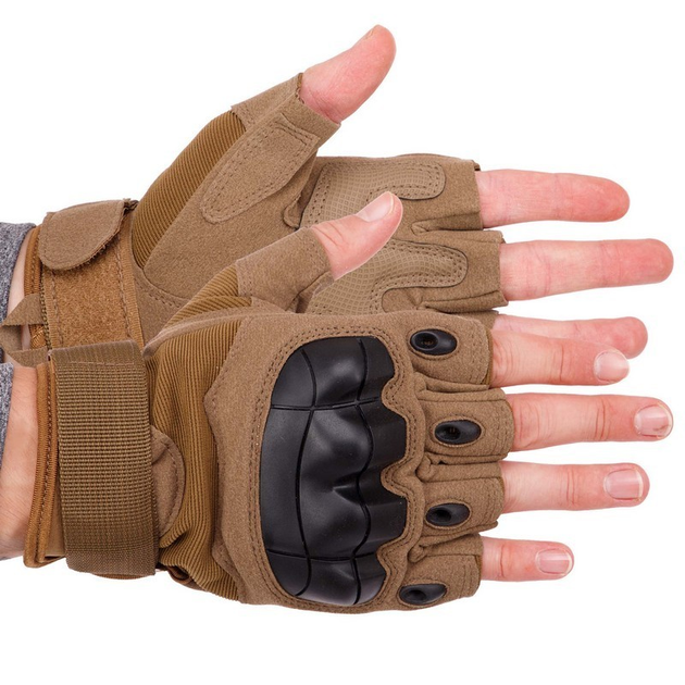 Защитные тактические военные перчатки без пальцев с защитными костяшками для охоты PRO TACTICAL хаки АН8805 размер L - изображение 1