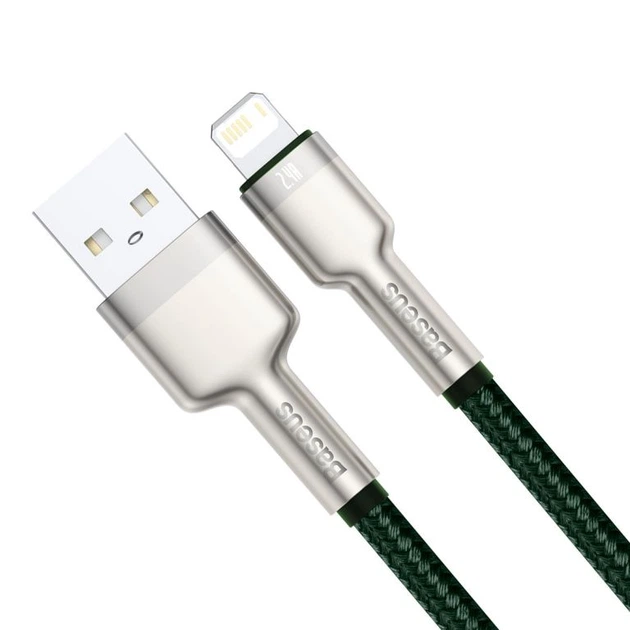 Кабель Baseus Cafule Series Metal Data cabel USB to IP 2.4A 1m (CALJK-A06) Green - изображение 2