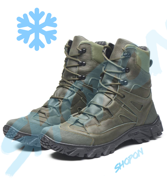 Берцы зимние ботинки тактические мужские, черевики тактичні чоловічі берці зимові, натуральна шкіра, размер 44, Bounce ar. DF-CEN-3144, цвет хаки - изображение 2