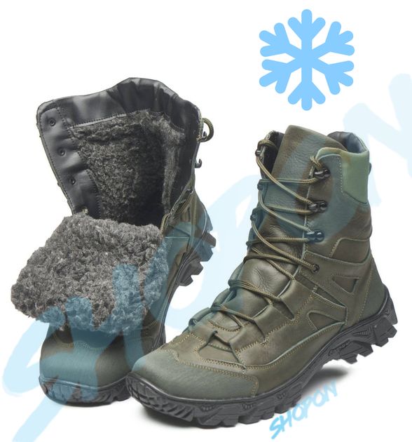 Берці зимові черевики тактичні чоловічі, туфлі тактичні чоловічі берці зимові, натуральна шкіра, розмір 39, Bounce ar. DF-CEN-3139, колір хакі - зображення 1