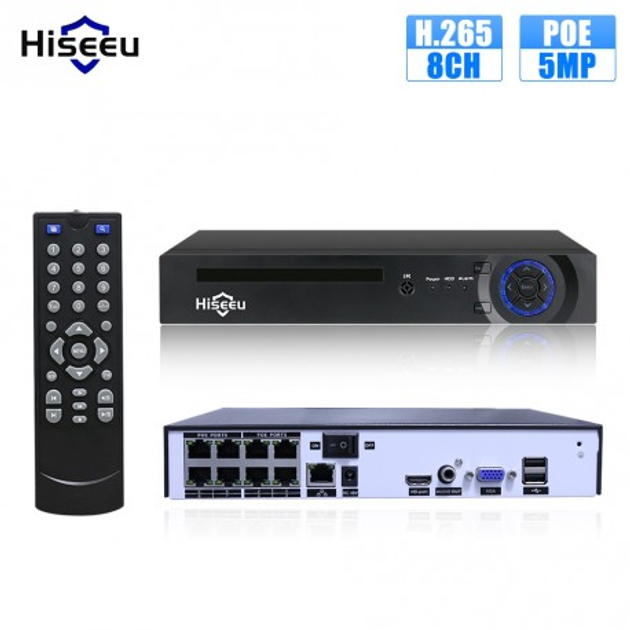 POE видеорегистратор Hiseeu H5NVR-P-8, 8-ми Канальный - Ultra HD ...