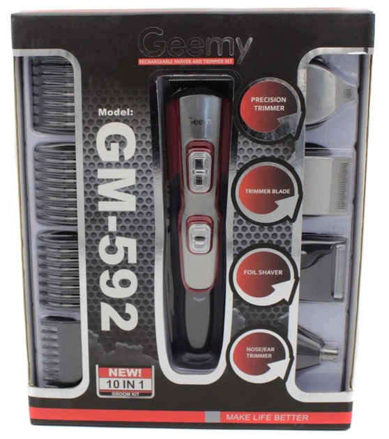 Тример Geemy GM-592 black-red 10 в 1 набір для стрижки волосся, бороди, вусів - зображення 2