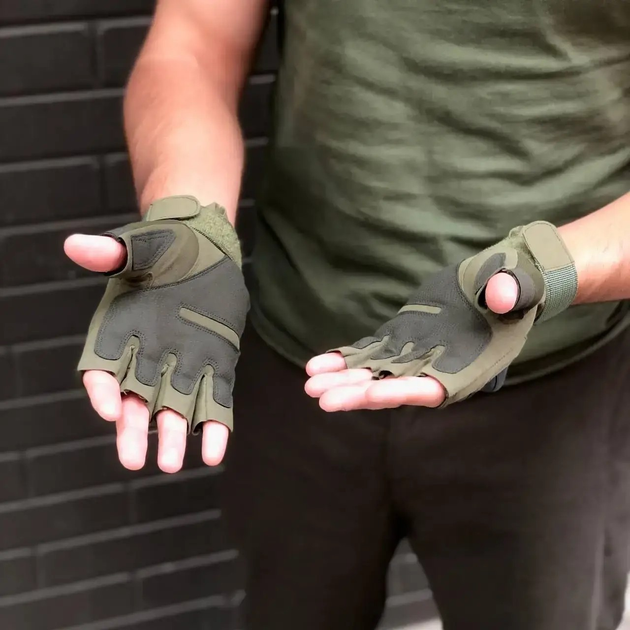 Тактичні рукавички Combat Tac безпалі військові Хакі M - зображення 2