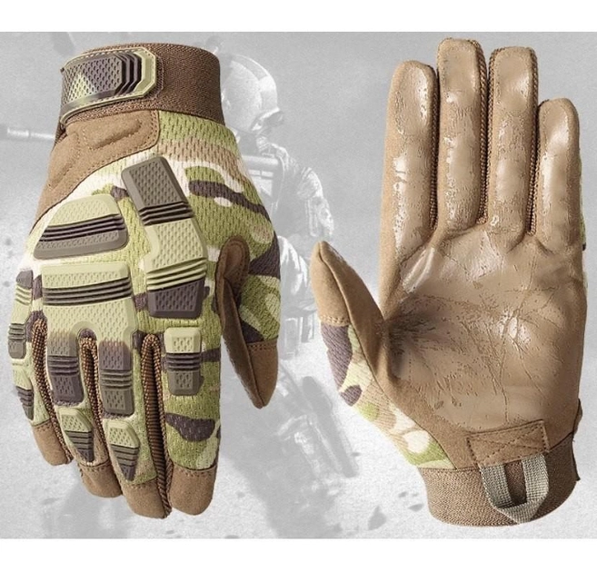 Перчатки тактические военные-армейские PROTECTOR с защитой костяшек кулака и прорезиненной ладонью, боевые L Multicam BMM39770-1 - изображение 1