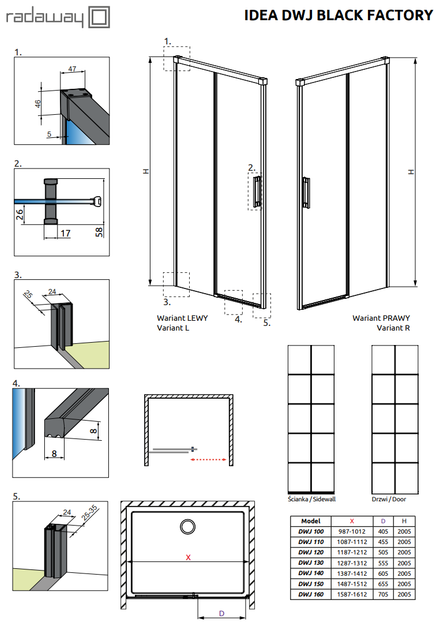 Душові двері RADAWAY Idea Black DWJ Factory 110 см 387015-54-55R - зображення 2