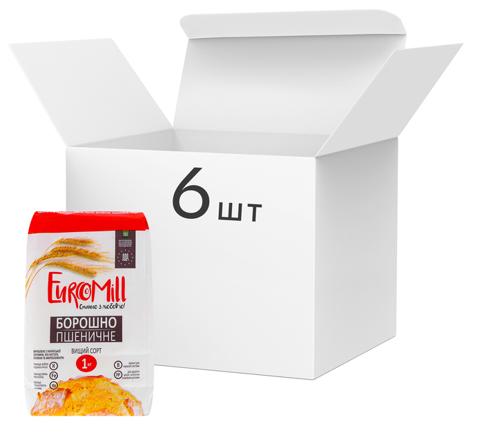 Упаковка муки пшеничной EuroMill в/с 1 кг х 6 шт (6 кг) (4820213980052 ...