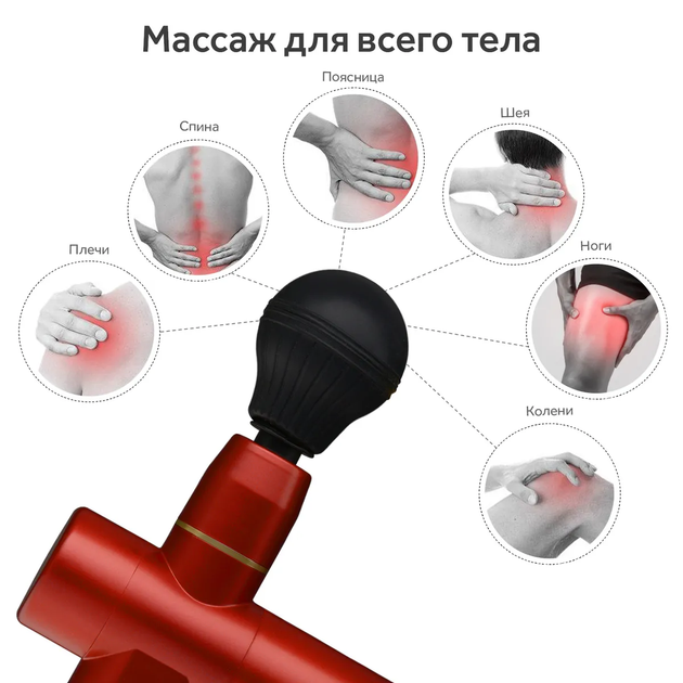 Портативний вібраційний ручний масажер для тіла міні-пістолет Fascia Mini Massage Gun 2021 акумуляторний, розслаблює м'язи Червоний - зображення 2