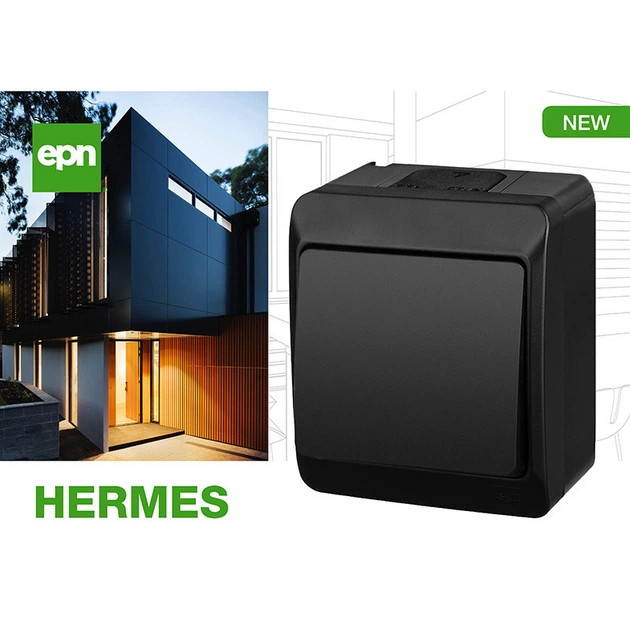 Вимикач 1-клавішний Elektro-Plast Hermes IP44 чорний (0331-09) - зображення 3