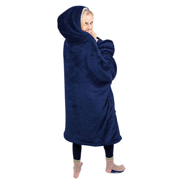 Толстовка плед с рукавами и капюшоном Huggle Hoodie оверсайз, теплый худи с большим карманом для рук Синий One size - изображение 6