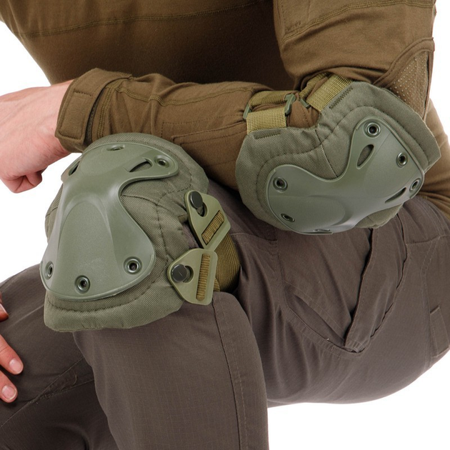 Прочные тактические наколенники и налокотники комплект защиты для коленей и локтей PRO TACTICAL оливковые АНZK-16 - изображение 2