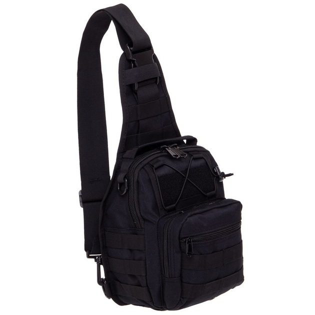 Прочная тактическая сумка рюкзак через плечо военная однолямочная из ткани SILVER KNIGHT Черная (098) - изображение 1