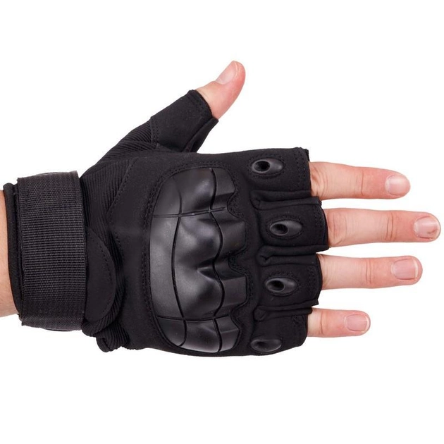 Защитные тактические перчатки без пальцев Военные перчатки открытые TACTICAL Полиэстер Кожзам Черный (BC-8805) M - изображение 2