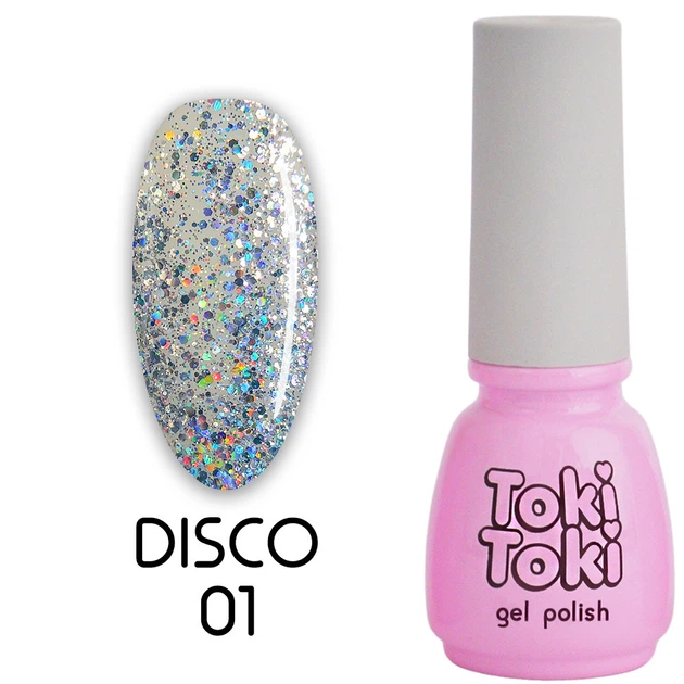 Гель-лак з блискітками (сріблястий) Disco 001 Toki Toki 5 мл - Фото 1 Гель-лак з блискітками (сріблястий) Disco 001 Toki Toki 5 мл - зображення 1