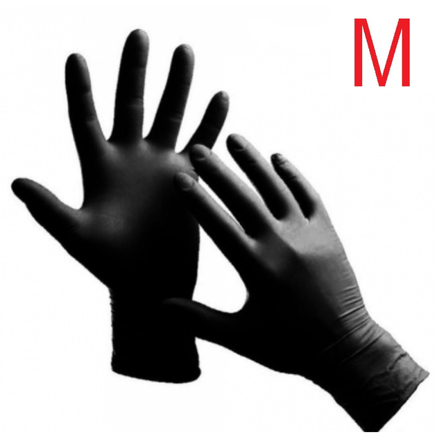 Перчатки нитриловые неопудренные чёрные, размер М, (1 пара) 4 г/м2 - изображение 1
