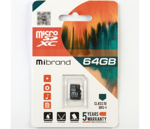 Карта пам'яті Mibrand microSDHC Class 10 UHS-I, 64GB - Фото 1 Карта пам'яті Mibrand microSDHC Class 10 UHS-I, 64GB - изображение 1