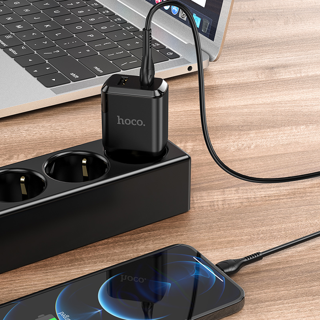 Сетевое зарядное устройство для телефона + кабель Lightning Apple HOCO N7 |2USB 2.1A| Черный - Фото 6 Сетевое зарядное устройство для телефона + кабель Lightning Apple HOCO N7 |2USB 2.1A| Черный - изображение 6