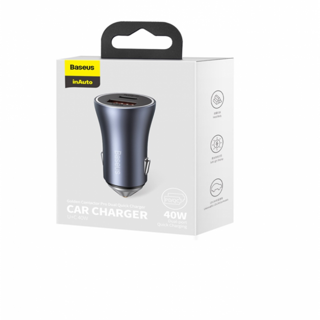 Авто Зарядний Пристрій Baseus PD+QC3.0 40W CCJD Темно-Сірий - зображення 4