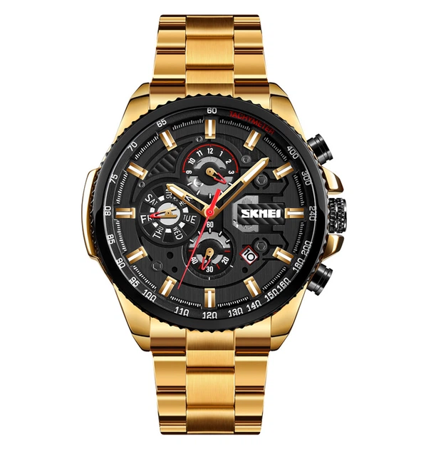 Мужские часы Skmei Механические M-023 Черный/желтое золото