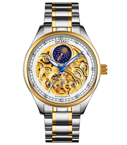 Мужские часы Skmei Механические M-025 Белый-желтое золото с