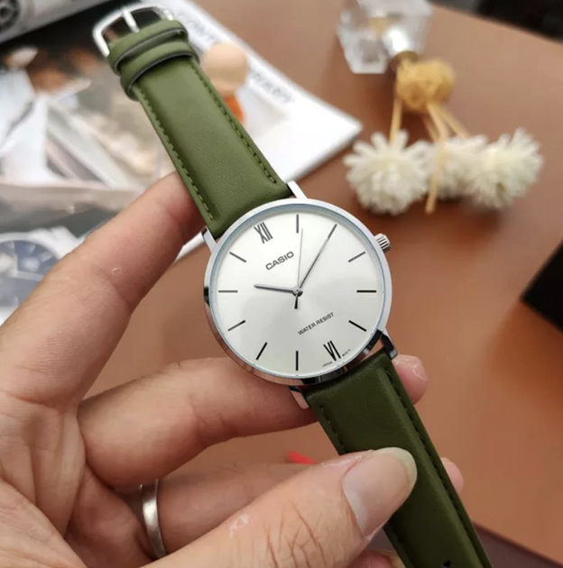 Наручные часы Casio MTP-VT01L-3BUDF Серебристые со светло-зеленым - изображение 3