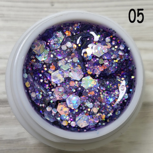 Глиттерный гель для ногтей Sweet Nails Stars №5 (фиолетовый с эффектом ...